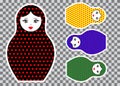 Matryoshka set stickers icon Russian nesting doll with ornament colorful, vector illustration isolated