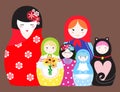 Matryoshka vector traditional russian nesting doll toy with handmade ornament figure pattern with child face and Royalty Free Stock Photo