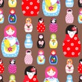 Matryoshka vector traditional russian nesting doll toy with handmade ornament figure pattern with child face and Royalty Free Stock Photo