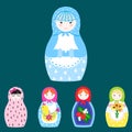 Matryoshka vector traditional russian nesting doll toy with handmade ornament figure pattern with child face and