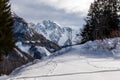 Matschacher Gupf - Foot prints in the snow on mountain summit of in Karawanks, Carinthia, Austria. Royalty Free Stock Photo