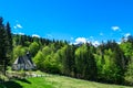 Matschacher Gupf - A a small chapel at the edge of the forest the panoramic view on Baeren Valley in Austrian Alps Royalty Free Stock Photo