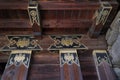 Matsumato - Japan, June 6, 2017: Details of the decorated ceiling beams in the Castle Matsumoto also known as the 