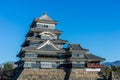 Matsumoto castle and blue sky on rock wall. At Matsumoto, Nagano Prefecture, Japan Royalty Free Stock Photo