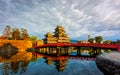 Matsumoto Castle in Matsumoto City Nagano Prefecture In autumn, the change of time from day to night The golden light of the sun Royalty Free Stock Photo