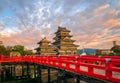 Matsumoto Castle in Matsumoto City Nagano Prefecture In autumn, the change of time from day to night The golden light of the sun Royalty Free Stock Photo