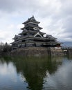 Matsumoto castle vertical reflection on a lake in nagano prefecture