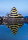 Matsumoto castle water reflection in sunset time light up in spring, it is famous premier historic castles, the castle known as Cr Royalty Free Stock Photo