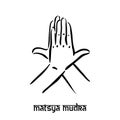 Matsya mudra. Hand spirituality hindu yoga of fingers gesture. Technique of meditation for mental health.