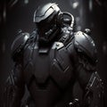 Matt black cyborg suit standing digital art