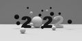 2022 Matt Black and White 3D rendered Text Background Image.