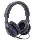 Matt black headphones with a headset with a green wire cuted isolated