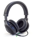 Matt black headphones with a headset with a green wire isolated