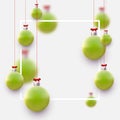 Matt light green christmas balls hanging on ribbons