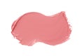 Matt lipstick texture. Pink creamy makeup product smear smudge swatch isolated on white background