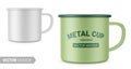 Matte white enamel metal cup. Vector mockup