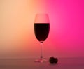 Matte wineglass half red wine half pink half orange background Royalty Free Stock Photo