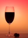 Matte wineglass half red wine orange background Royalty Free Stock Photo