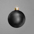 Matted black Christmas ball tree decoration. 3d realistic on transparent background design element. New Year