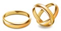 Matted shiny gold wedding rings isolated realistic vector illustration