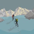 Retro vintage poster two climbers in winter in the mountains Royalty Free Stock Photo