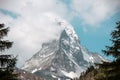 Matterhorn in clouds. Zermatt, Swiss Alps. Adventure in Switzerland, Europe. Foggy landscape. Royalty Free Stock Photo