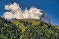 Matterhorn mountain near Zermatt city with trees in the foreground. Canton of Valais Royalty Free Stock Photo