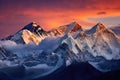 Matterhorn mountain peak at sunset in Himalayas, Nepal, Twilight sky over Mount Everest, Nuptse, Lhotse and Makalu, in the Nepal Royalty Free Stock Photo