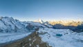 Matterhorn mountain in sunny day. Swiss Alps, Switzerland. Aerial panorama view Royalty Free Stock Photo