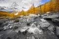 Matterhorn over a mountain stream in autumn