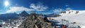 Matterhorn with panoramic view in the intense blue sky with alpine refuge