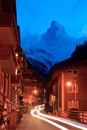Matterhorn Peak with Light trail from Zermatt City