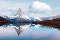 Matterhorn peak with reflection on Stellisee lake Royalty Free Stock Photo