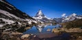 Matterhorn Peak reflection in summer at Riffelsee lake, Gornergrat station, Zermatt, Switzerland