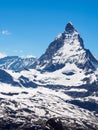 Matterhorn peak in sunny day view from gornergrat train station, Zermatt, Switzerland. Royalty Free Stock Photo