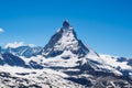 Matterhorn peak in sunny day view from gornergrat train station, Zermatt, Switzerland. Royalty Free Stock Photo