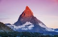 Matterhorn peak during sunrise. Beautiful natural landscape in the Switzerland.