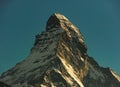 Matterhorn peak during sunset, view from gornergrat train station, Zermatt, Switzerland. Royalty Free Stock Photo