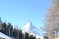 Matterhorn peak in Zermatt in winter with snow and blue sky on a sunny day in the Alps, Switzerland Royalty Free Stock Photo