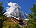 Matterhorn with railroad and train Royalty Free Stock Photo