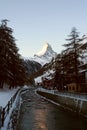 The Matterhorn seen from Zermatt in summer