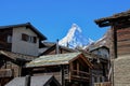 Matterhorn set behind wooden lodges