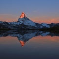 Matterhorn at sunrise reflecting in Lake Stelli. Royalty Free Stock Photo