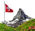 Matterhorn with Swiss flag Royalty Free Stock Photo