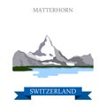 Matterhorn in Switzerland flat vector attraction sight landmark
