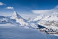 Matterhorn, Switzerland. Winter mountain landscape. A place for skiing. Zermatt ski resort. Royalty Free Stock Photo