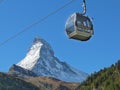 The Matterhorn in Zermatt, Switzerland. Telecabine in front of the mountain.