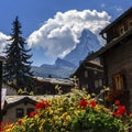 Matterhorn and Zermatt village houses, Switzerland