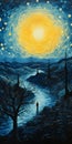 Intricate Landscapes: A Surreal Starry Night In Yupik Art Style