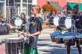 High School Marching Band Drummers in a Parade